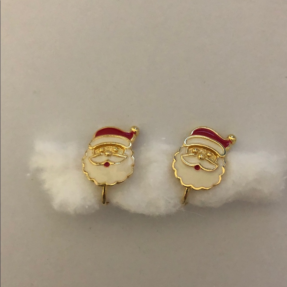 Avon Santa Claus Enamel Clip On Earrings in Red, White and Gold